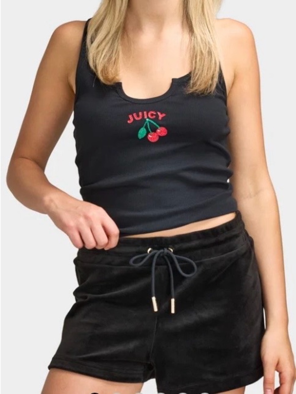 Juicy Couture Black Ribbed Cherry Tank with Embroidered Logo